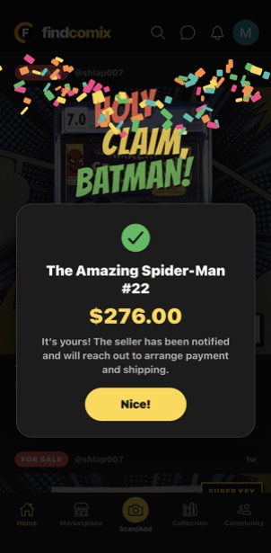 Open the findcomix claim celebration screenshot